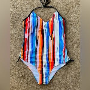 Women's Multicolor One Piece Halter Swimsuit - Size XL